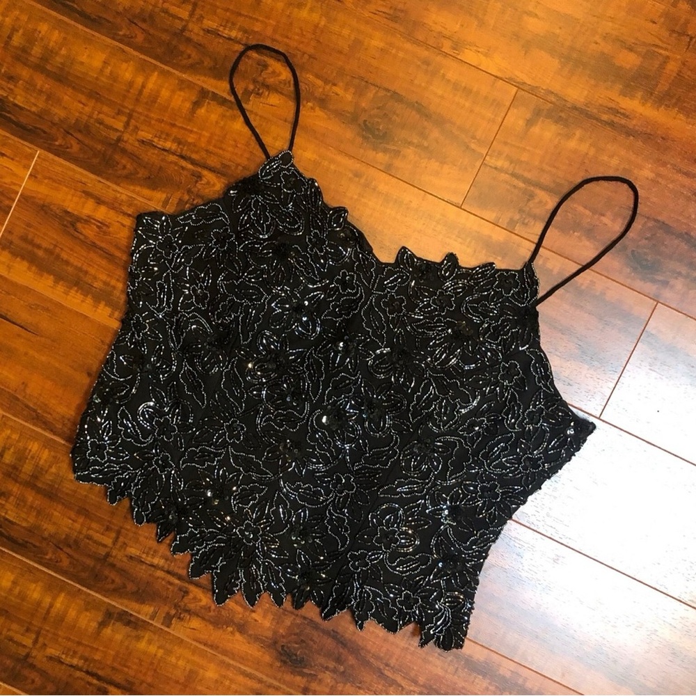 Vintage Silk Beaded Corset-Style Tank Top (LIKE NEW)(90s)(REVOLVE)(Sz Small)